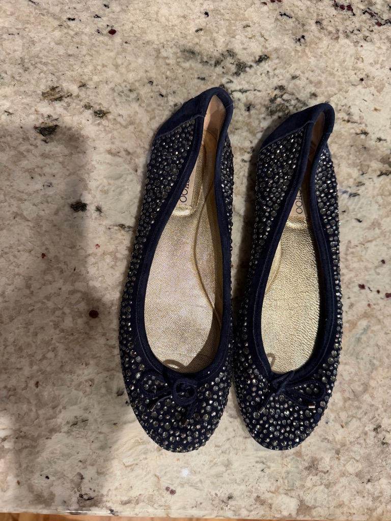 Jimmy Choo Navy Crystal-Embellished Ballet Flats 38 1/2